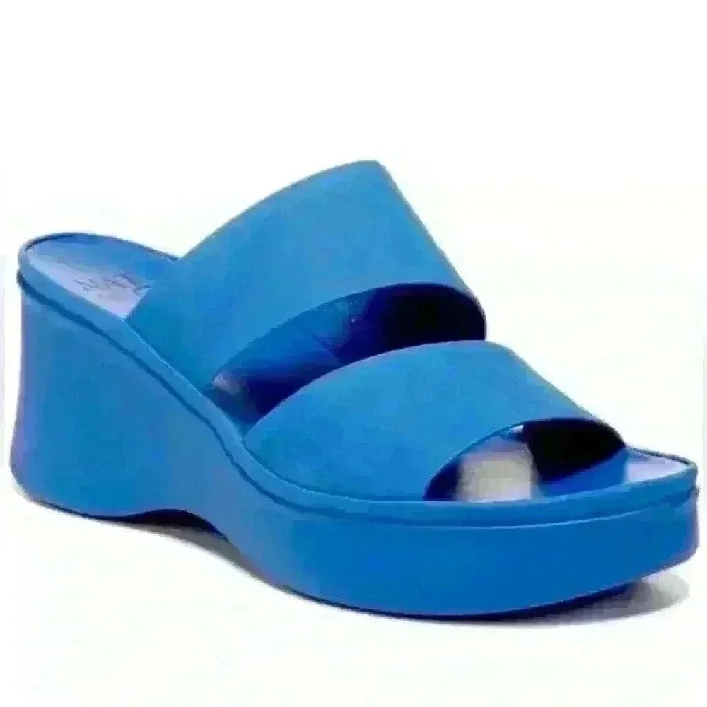 Naturalizer Blue Platform Slide Sandals